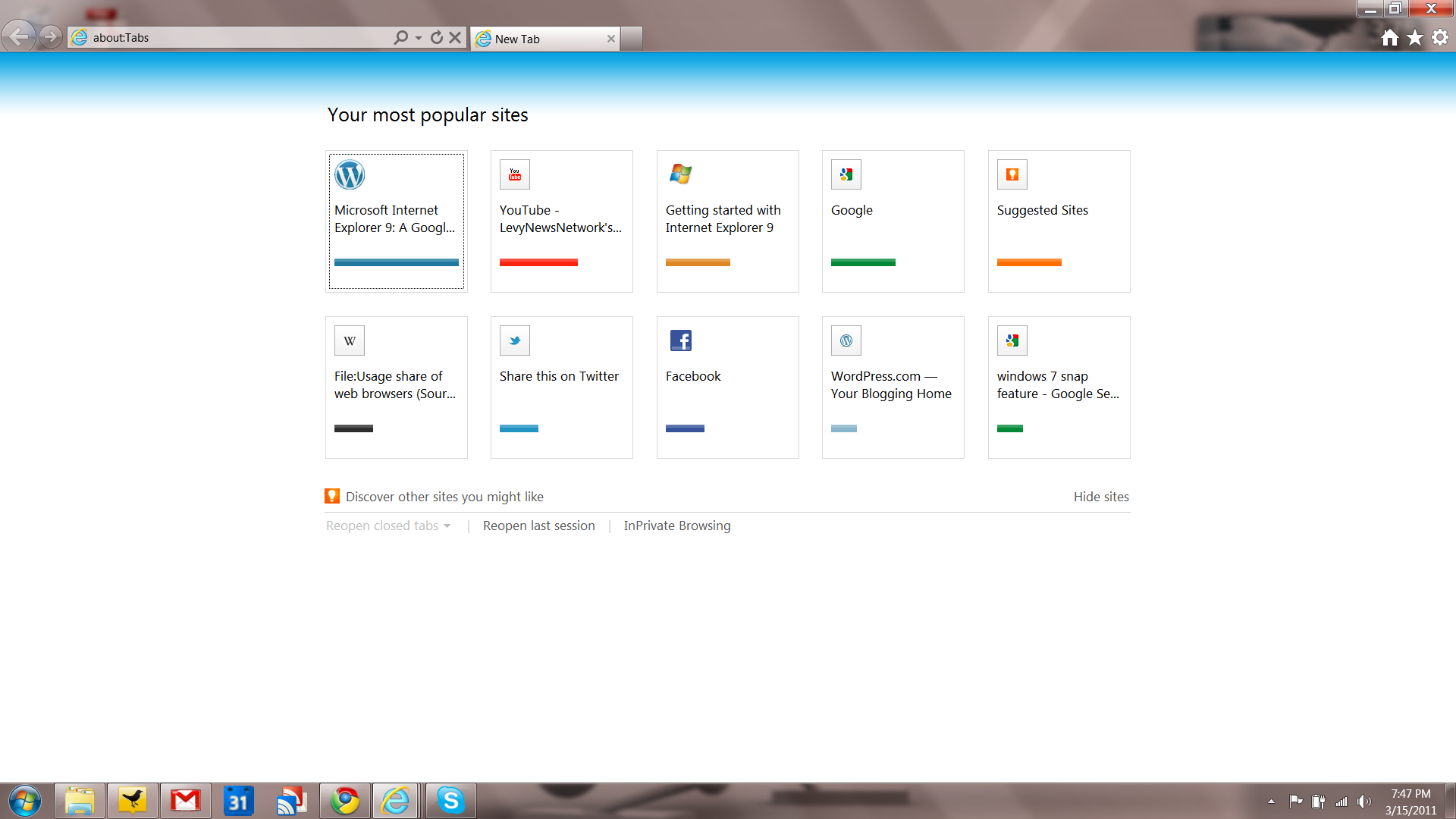 Internet Explorer 9 New Tab Popular Sites (2011)